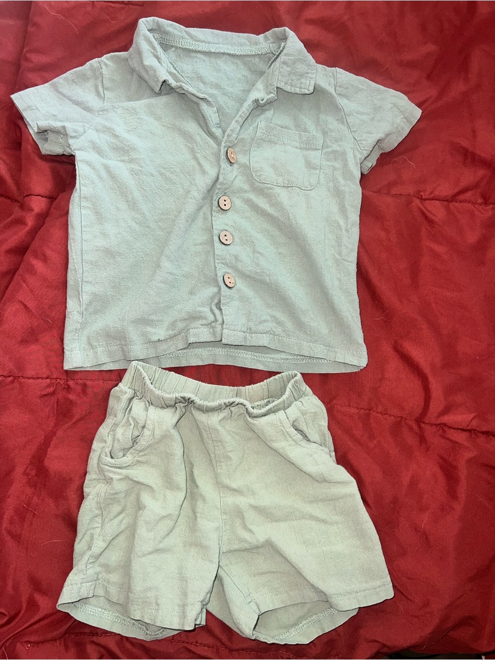 Light Mint Short Set Boys - Button Front Shirt & Elastic Waist Shorts